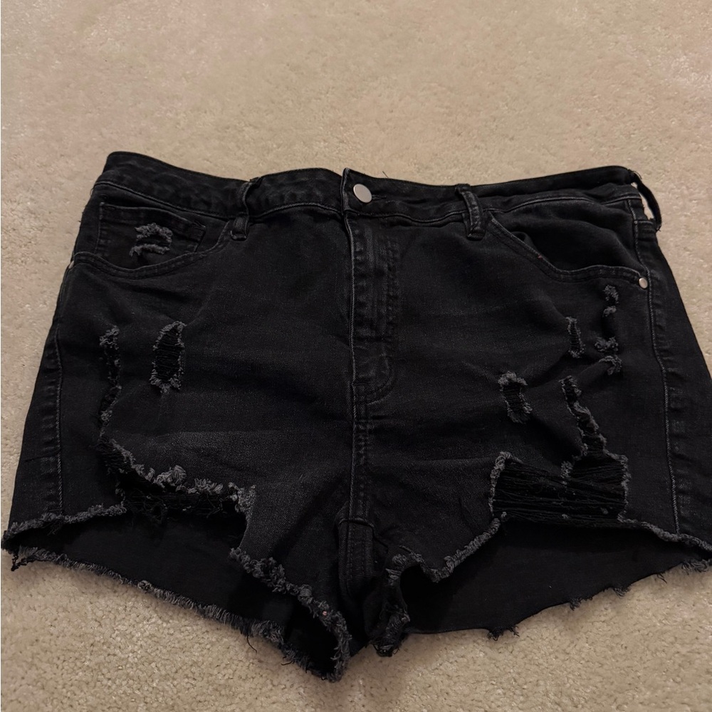 Fashion Nova Black Ripped Jean Shorts